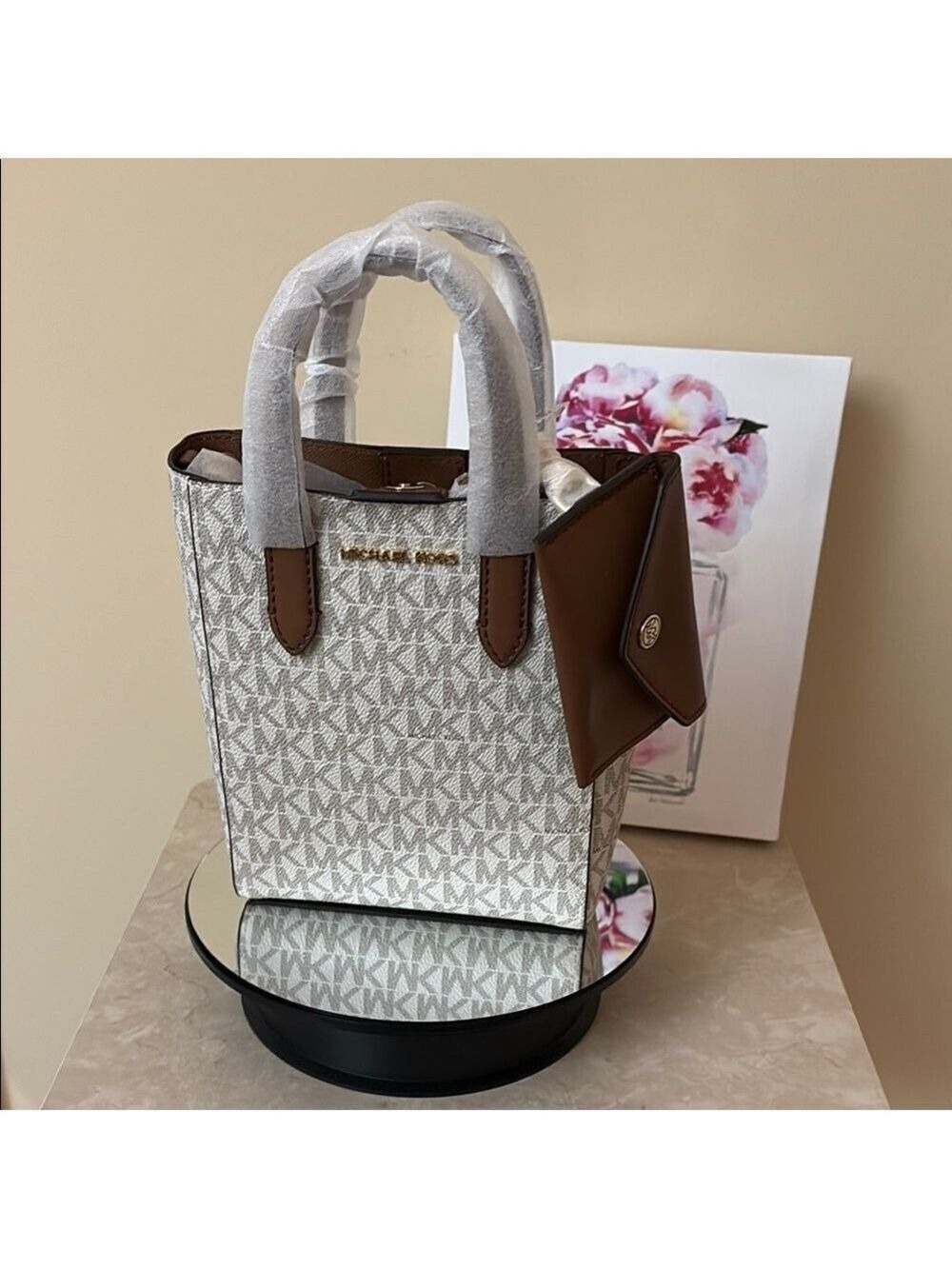 Michael Kors White and Brown Mini Tote Bag NWT